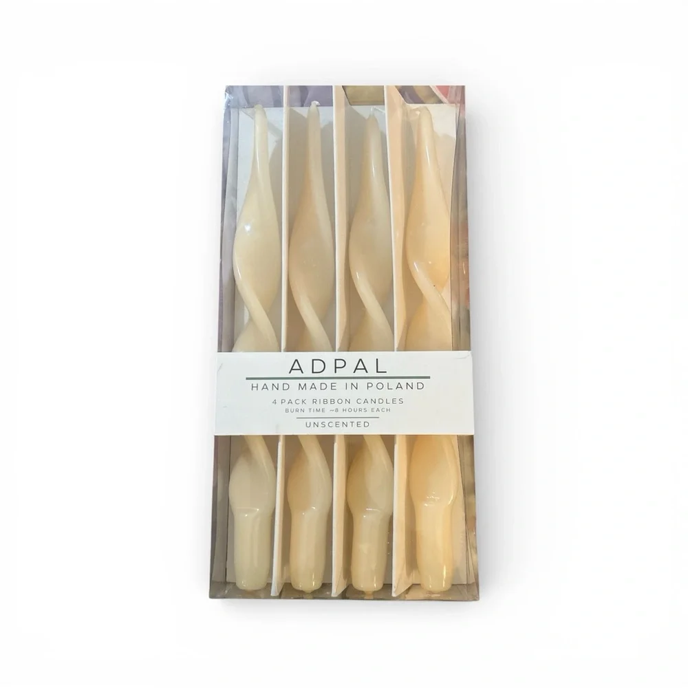 NWT ADPAL Ivory Spiral Ribbon Tapered Candlesticks Unscented & Handmade
